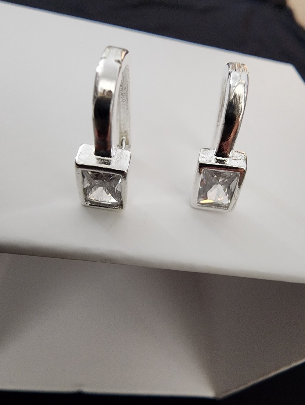 Silver Clear Crystal Huggie Earrings - Womens